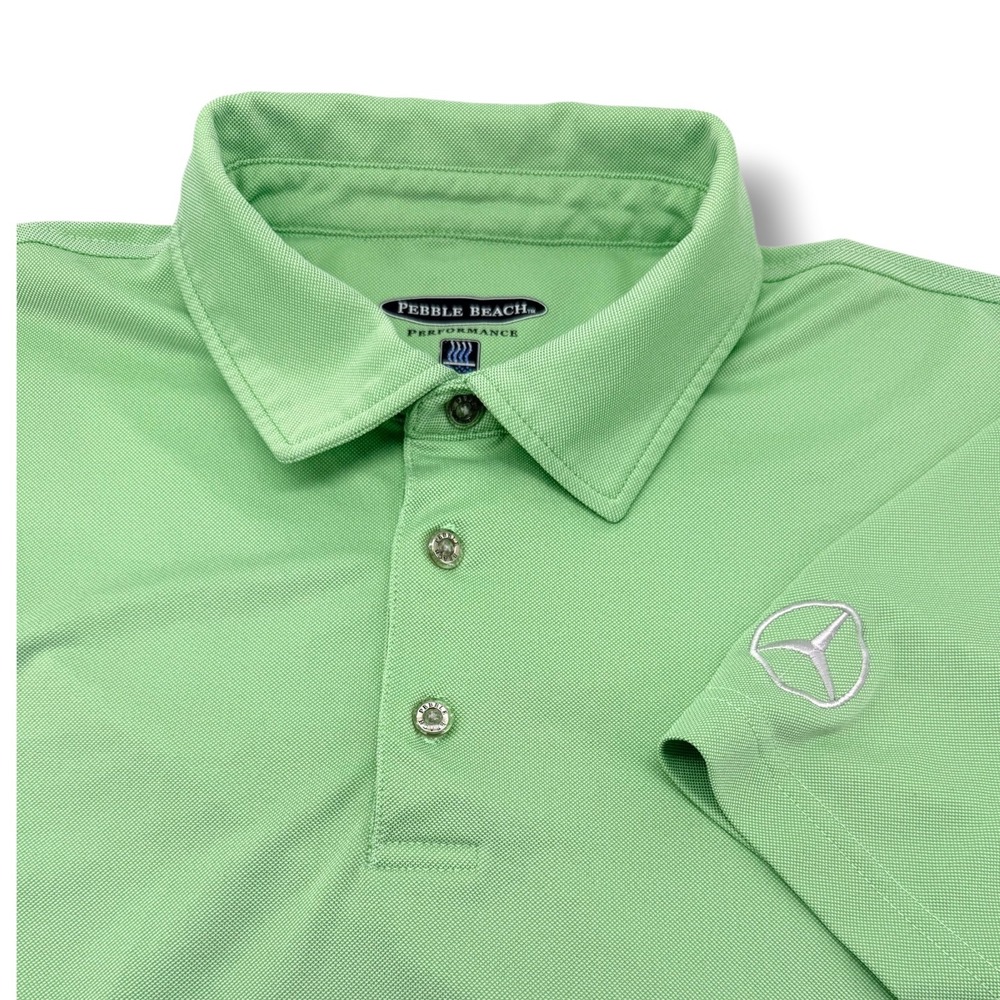 Pebble Beach Performance Golf Polo Mens XL Green Mercedes Benz Logo Short Sleeve